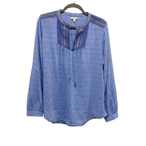 J. Crew long sleeve top blue embroidery